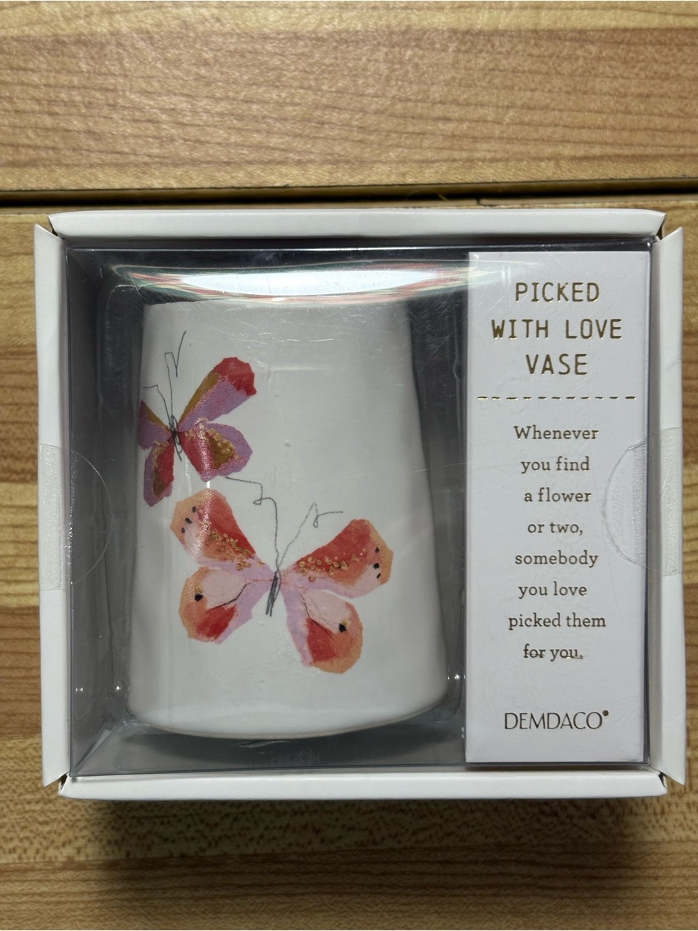 NEW IN BOX DEMDACO Picked With Love Ceramic Vase w/ Pink Butterfly Design